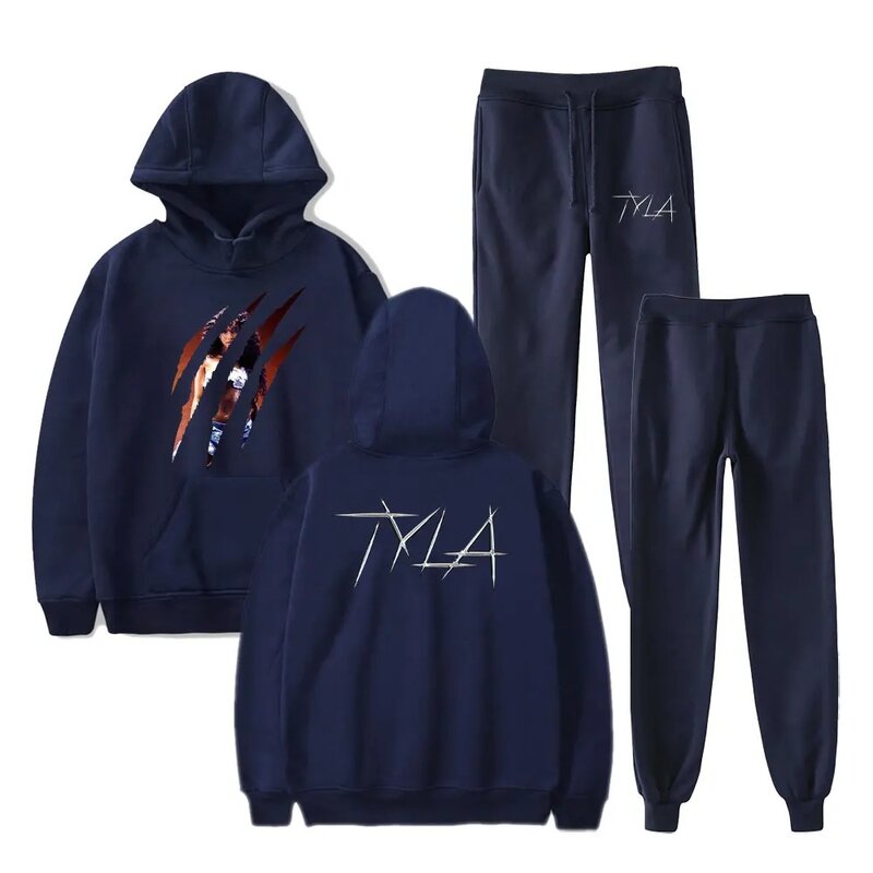 Tyla-男性と女性のスクラッチフーディーとジョガーパンツセット、ファッションセーター、2個
