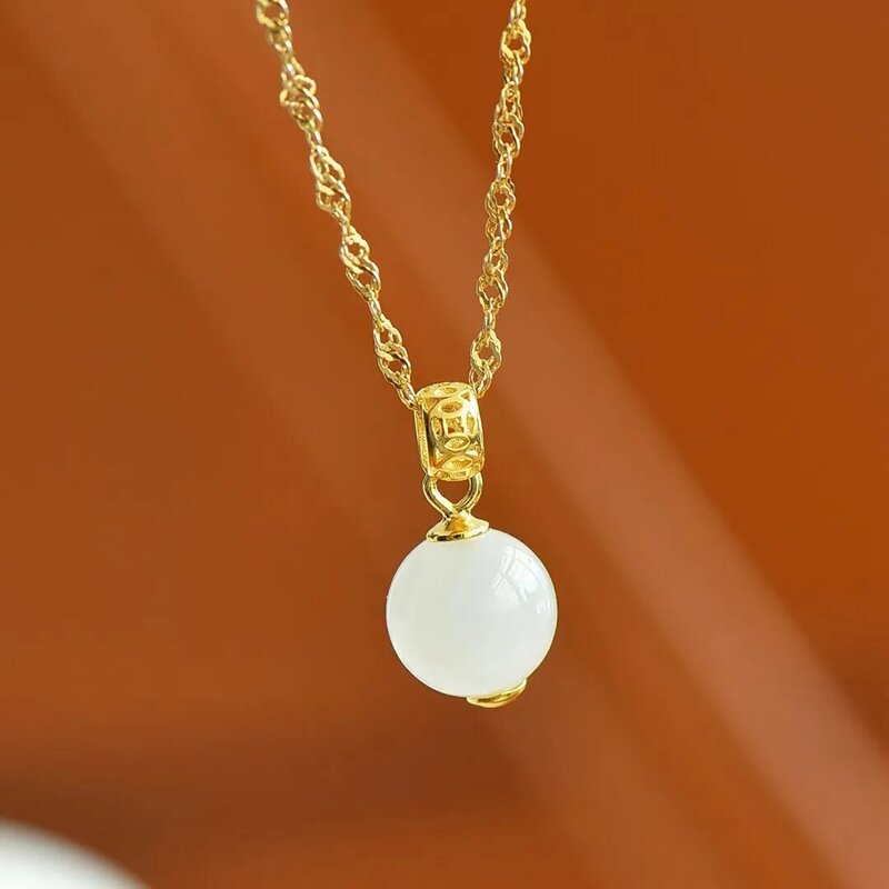 Ожерелье из серебра S925 пробы с цепочкой до ключицы, подвеска из нефрита из натурального камня, женские стильные очаровательные ювелирные изделия