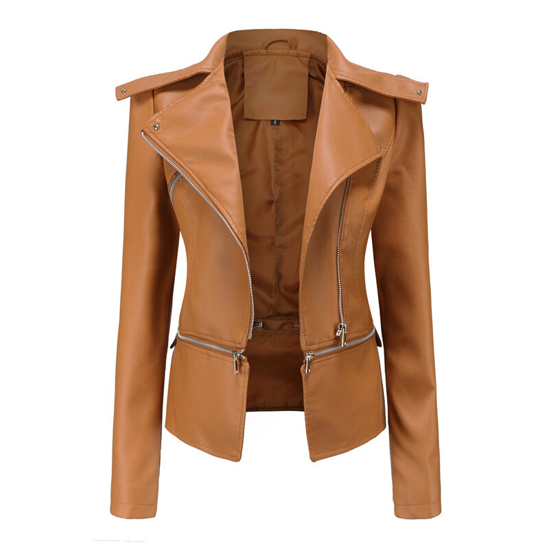Outono novo preto feminino falso jaqueta de couro bainha é removível zíper decoração biker plutônio casaco feminino casual sólido curto outwear