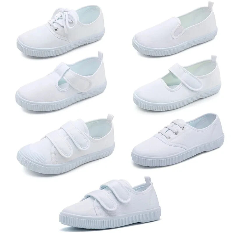 Белые парусиновые туфли для маленьких мальчиков и девочек, повседневная обувь, детская Милая прогулочная обувь с мягкой подошвой, детская обувь для малышей