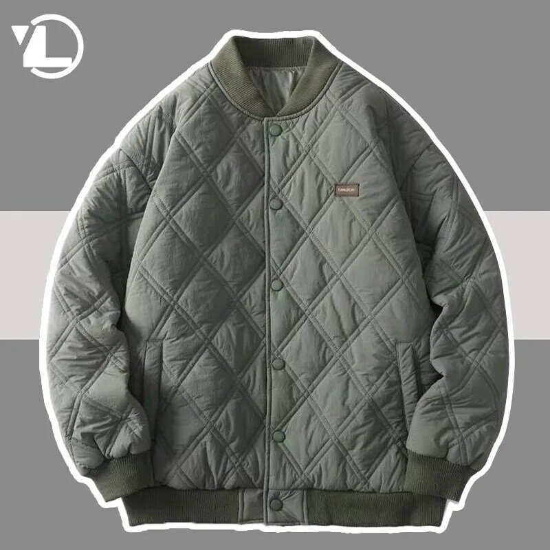 Зимняя утепленная куртка для мужчин и женщин, теплые однотонные куртки с хлопковой подкладкой и ромбовидной сеткой, Корейская Повседневная бейсбольная верхняя одежда, свободная Новинка