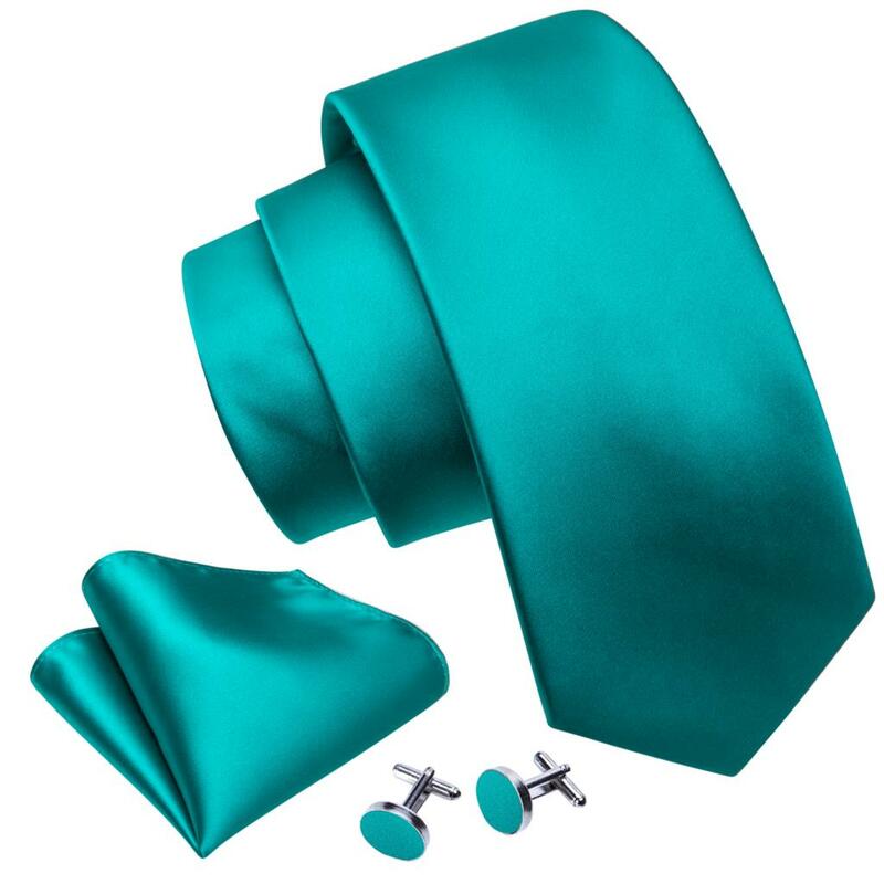 Turquoise Solid Silk Mens Tie Hanky Cufflinks Set Smooth Plain Satin Necktie For Male Wedding Business Events Gift Barry.Wang