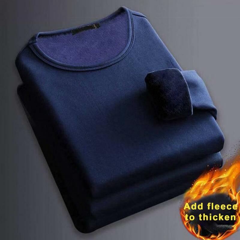 Men Fall Winter Shirt Thickened Plush Warm Soft O Neck Elastic Pullover Daily Bottoming Top Underwear Men's T-shirt Top Pajamas