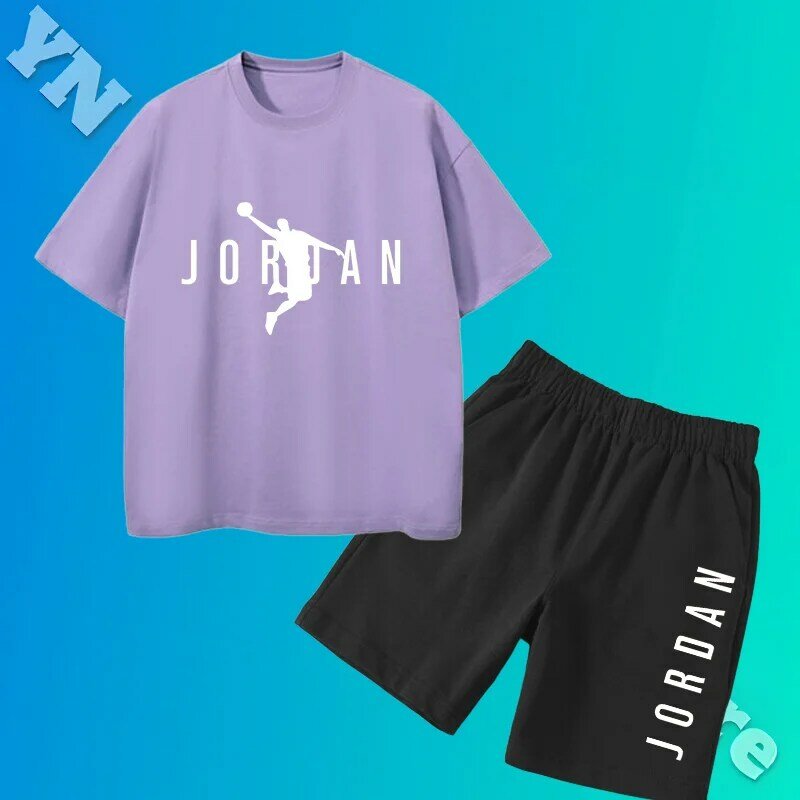 Conjunto de camiseta de manga corta para niños y niñas, ropa deportiva de 2 piezas, con estampado deportivo sólido, traje deportivo de verano