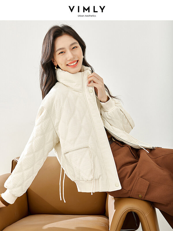 Vivly Cropped Argyle giacche trapuntate donna 2023 Casual dritto allentato colletto alla coreana cerniera spessa caldo cappotto invernale per le donne M3613