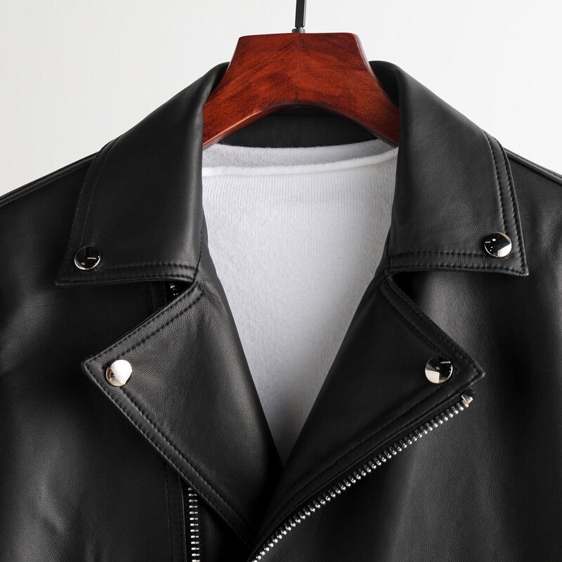Genuíno casaco de couro de pele de carneiro feminino motocicleta terno colar jaqueta s15