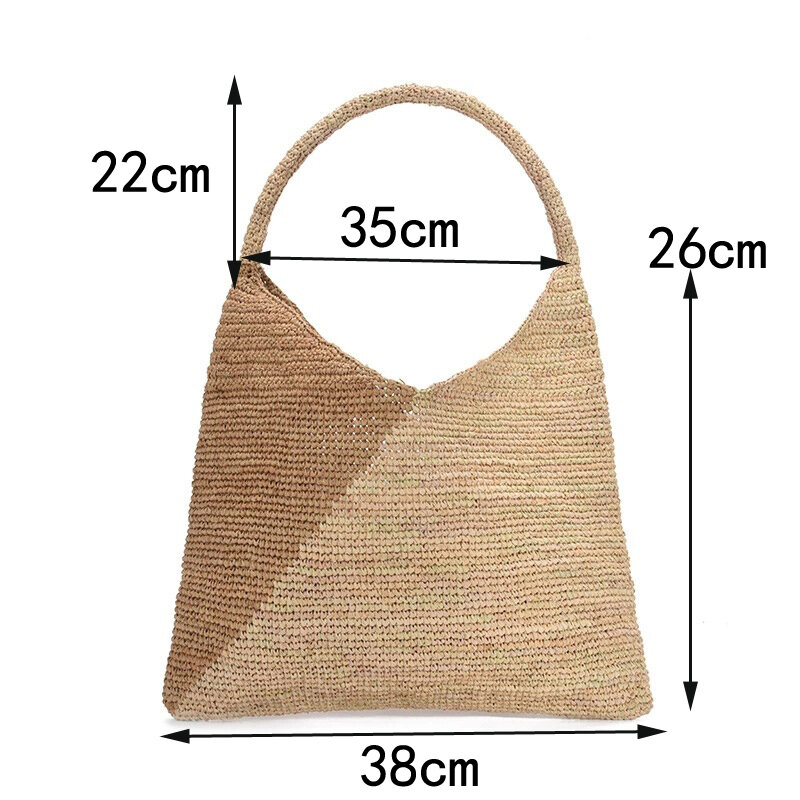 Casual Large Capacity Tote Raffia Bags Hand-Woven Straw Bag Patchwork Women Shoulder Bags Summer Beach Handbags Big Purses 2023