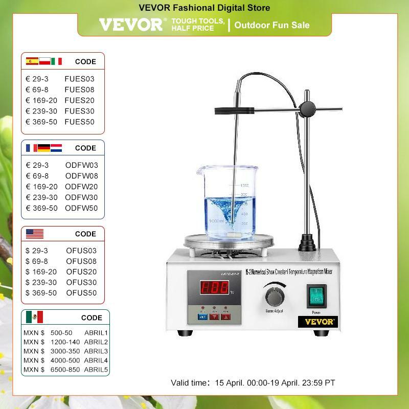 VEVOR-agitador magnético de calentamiento de 1L, placa caliente con barra de agitación 0-2000R/Min, Kit de destilación de mezclador de vórtice, equipo de laboratorio químico