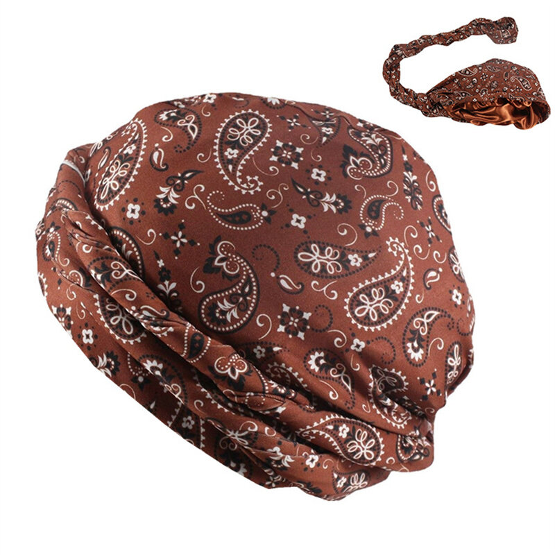 Bohe Style Paisley Print turbante Head Wrap per uomo fodera in raso elastico Bandana Durag fascia Hip Hop da uomo Biker foulard