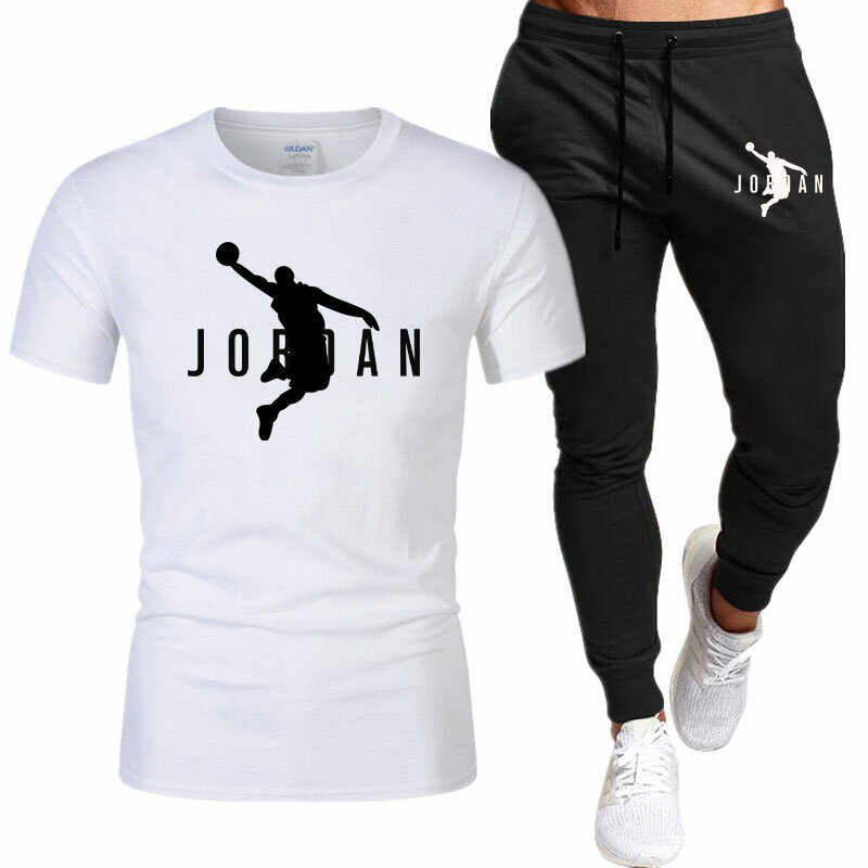 Футболка с длинными брюками для мужчин, повседневные штаны для весны и лета, Спортивная одежда для бега, спортивные штаны, уличная одежда в стиле Харадзюку