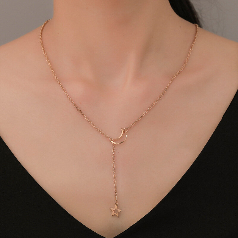 Neue Einfache Mond Sterne Anhänger Choker Halskette Einfache Gold Farbe Legierung Charme Kette Collares Halskette Für Frauen Partei Schmuck