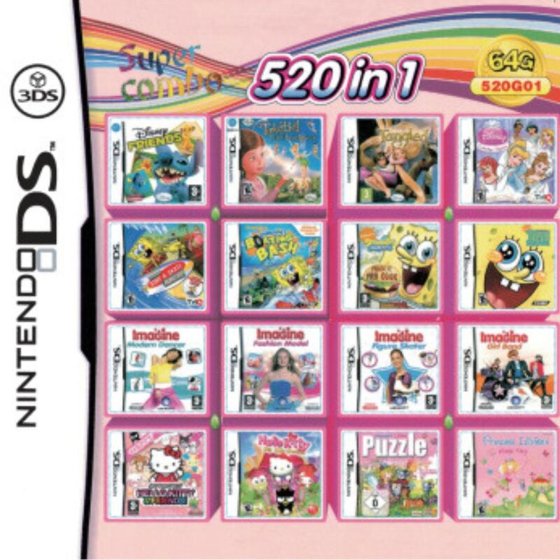 3DS NDS 게임 카드 조합 520 in 1 NDS 카드 스트랩, 482 IN1 208 4300