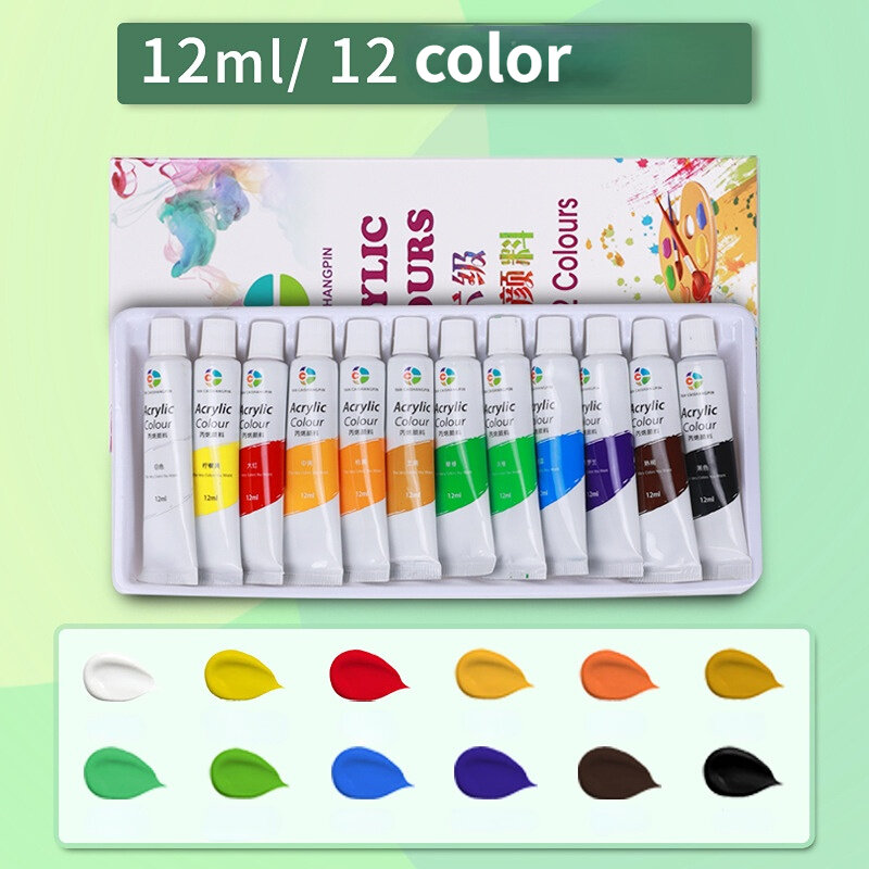 Vernice acrilica 12/18/24/36 colori Set di colori acrilici per tubi da 12ml, vernice per abbigliamento, pittura, pigmenti ricchi per la pittura di artisti