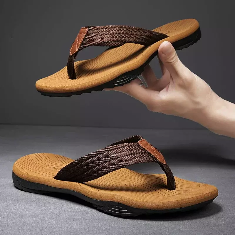 Sandal jepit pantai kasual untuk pria, sandal jepit tebal, sandal pantai kasual bersirkulasi, sandal luar ruangan musim panas untuk pria