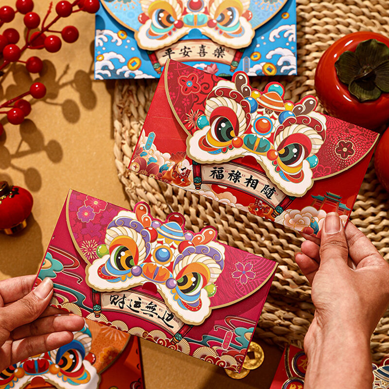 春のフェスティバルの封筒、ドラゴンの年、中国の新年、ラッキーなマネーバッグ、赤いパケット、月の日の装飾、2022、4個