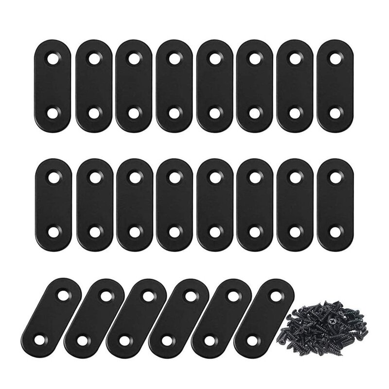 22 Pcs Straight Brace Brackets Stainless Steel Black Mending Plate Connector With Screws Flat Brackets For Wood