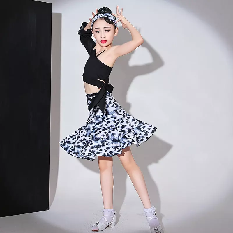 Kids Dresses for Girls Latin Dance Dress Short Sleeve Ballroom Competition Practice Solid Tango Stage Performance Costumes