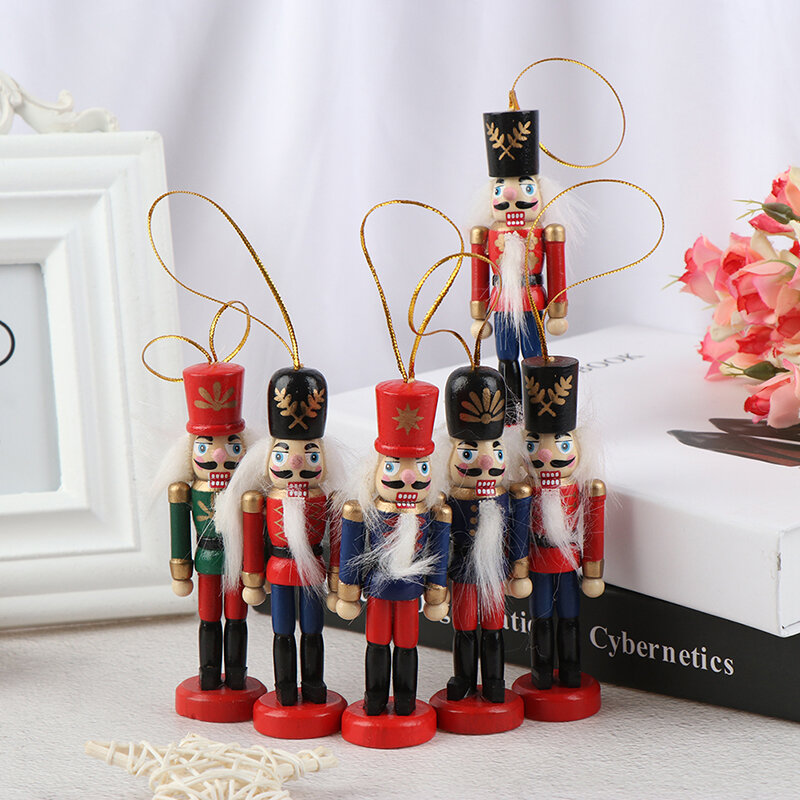 Muñeco de Cascanueces de madera, títere de soldado, regalos de Navidad para niños, adornos colgantes de árbol de Navidad de Año Nuevo, decoración de 10cm