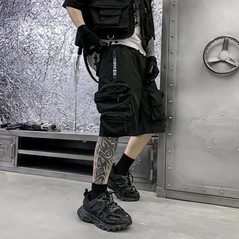 Мужские тактические брюки-карго Y2K, темно-серые брюки в стиле панк, уличная теходежда с несколькими карманами, короткие штаны, весна-лето 2024