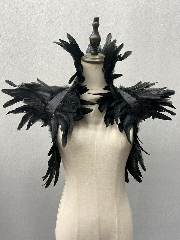 Luxury Feather ผ้าคลุมไหล่ผู้หญิงผ้าพันคอผู้หญิง Feather ผ้าคลุมไหล่ไหล่ปลอมฮาโลวีนคอสเพลย์ยักไหล่ Punk Gothic