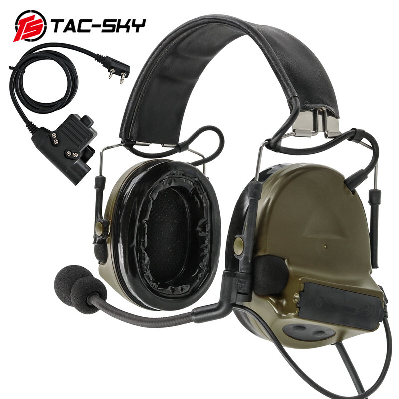 TAC-SKY COMTAC II 실리콘 귀마개 청력 소음 감소 픽업 군사 전술 헤드셋 FG + U94 Kenwood 플러그 PTT