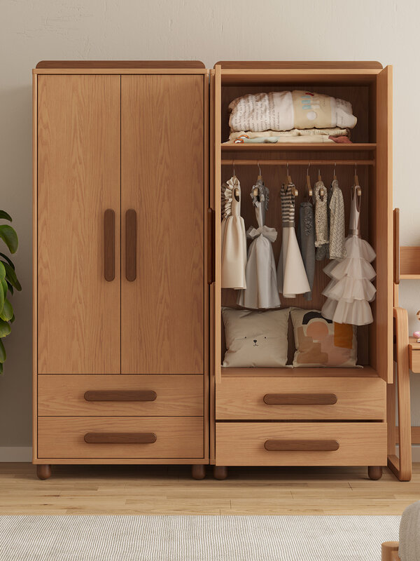 Szafa dziecięca sypialnia domowa nowoczesna prosta szafka na schowek na ubrania dla dzieci podwójna trzydrzwiowa szafka z litego drewna