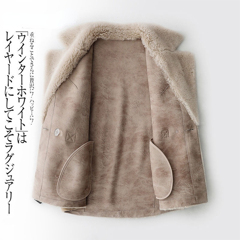 Abrigo de lana de cordero para mujer, chaqueta de lujo con cuello vuelto, gruesa y cálida, Y884, Invierno