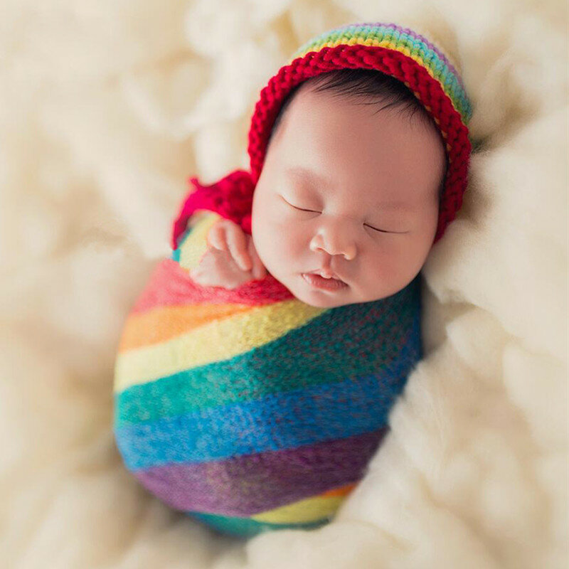 Fotografia do bebê adereços estiramento arco-íris recém-nascido envoltórios swaddling foto acessórios fotografia studio cobertor pano de fundo