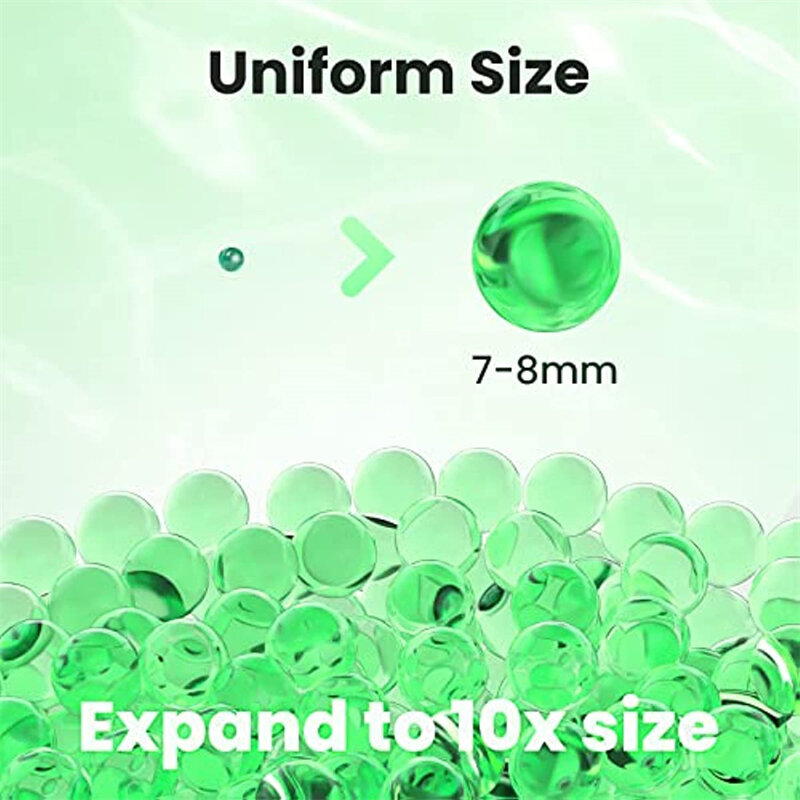 Gel Ball Water Beads Ammo Refill Ball Bullets Non-Toxic Green Pearl Shaped Crystal Compatible with Gun Toy Flowers Home Decor