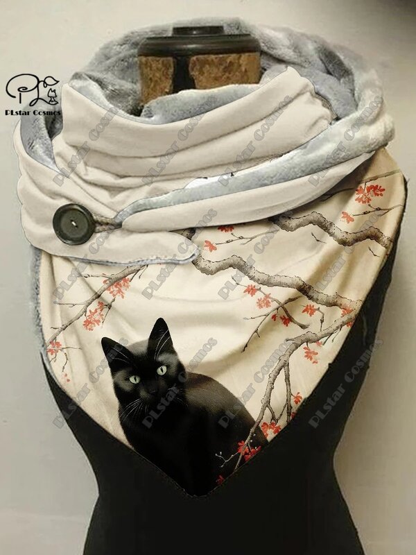 3D printed animal series cute funny kitten pattern printed warm shawl scarf spring and winter small triangle scarf M-2