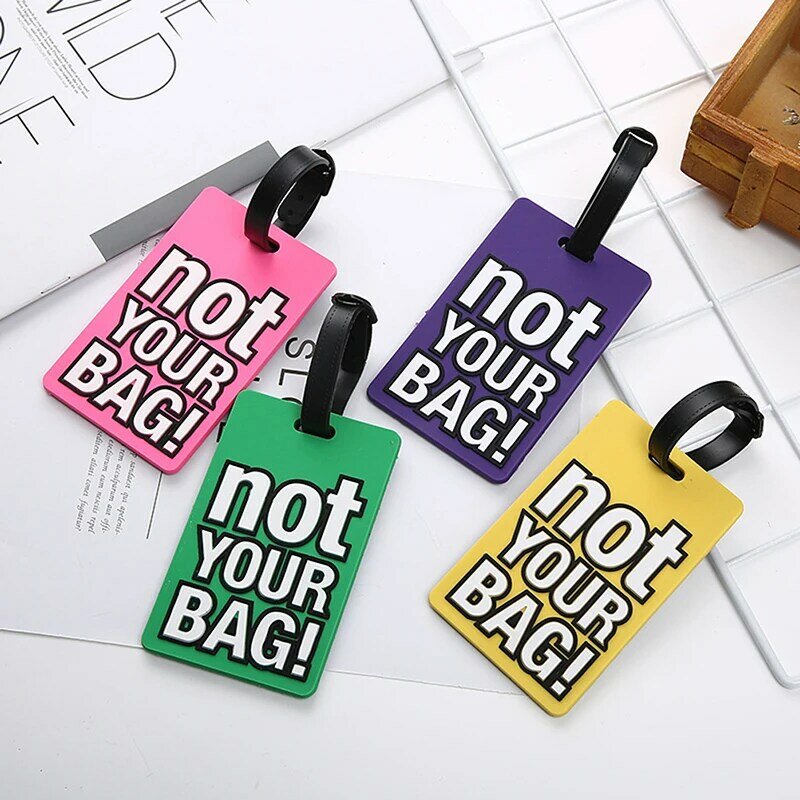 1 buah Tag bagasi geometris kopor ID Addres pemegang tas Tag silikon Pvc Label lembut aksesoris perjalanan Tag bagasi