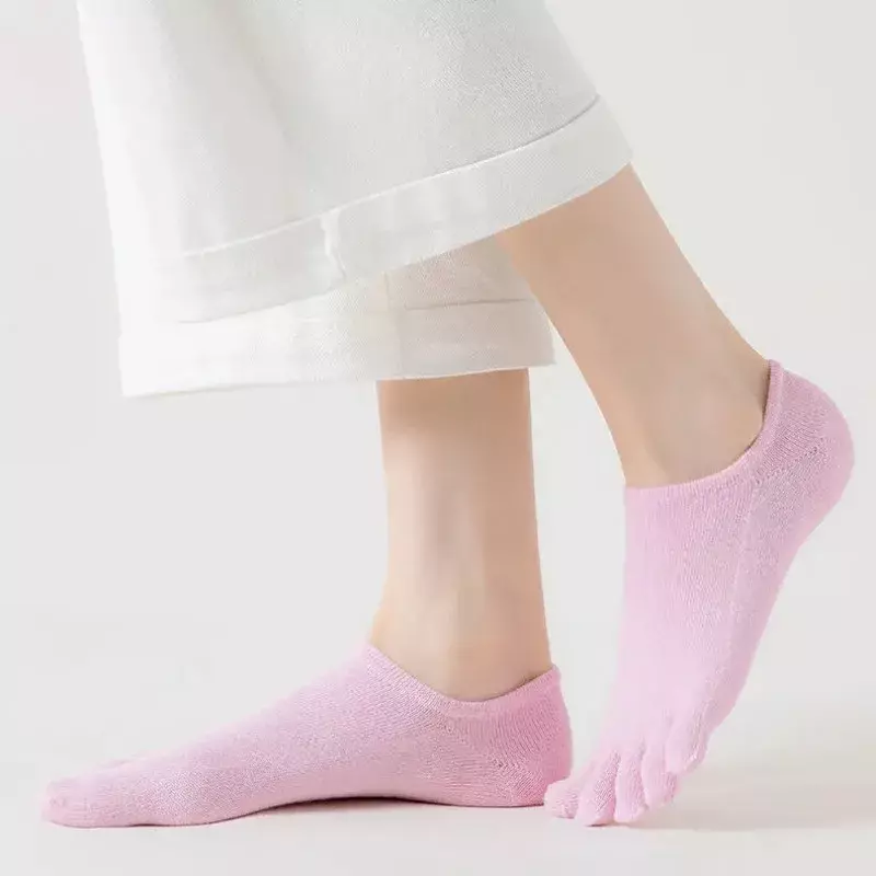 1/3pairs Summer Invisible Toe Socks Woman Girl Cotton Thin Solid Soft Shallow Mouth Breathable Deodorant Show Five Finger Socks