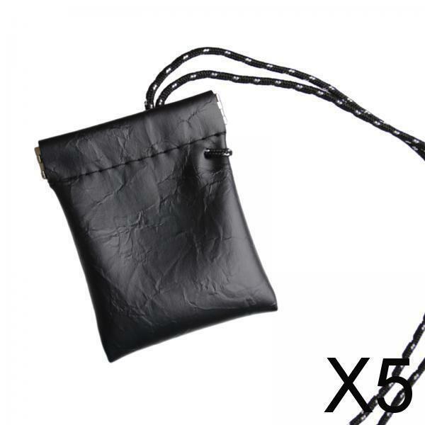 5xHanging Neck Pouch Key Bag Small Wallet Storage Bag for Men Women Earbud Bag Black