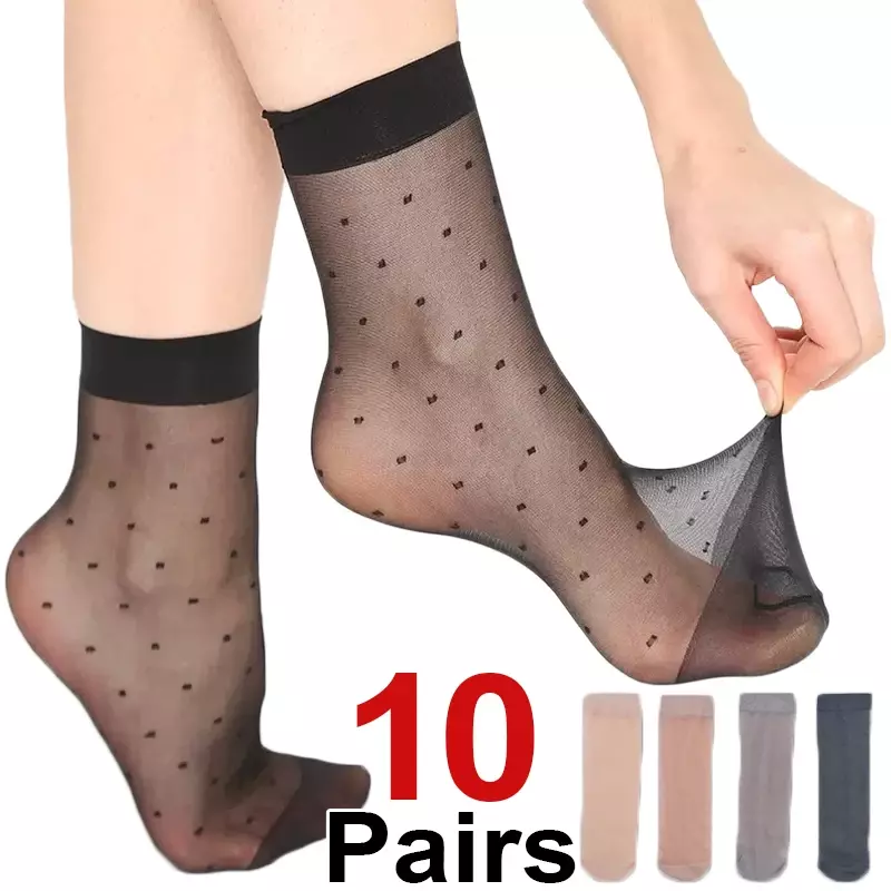 Calzini trasparenti a pois neri calzini elastici ultrasottili da donna in seta di cristallo calzini corti estivi da donna in Nylon moda
