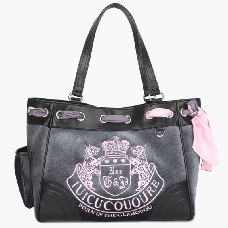 Y2K Women Gothic Embroidery Velvet Shoulder Bag Vintage Designer Fashion Large Capacity Girls Handbag Shopping Chic Tote Bags