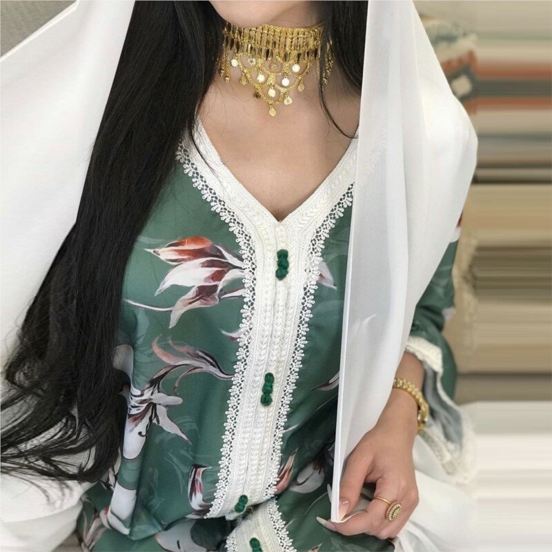 Robe Longue en Dentelle Imprimée pour Femme Musulmane, Moyen-Orient