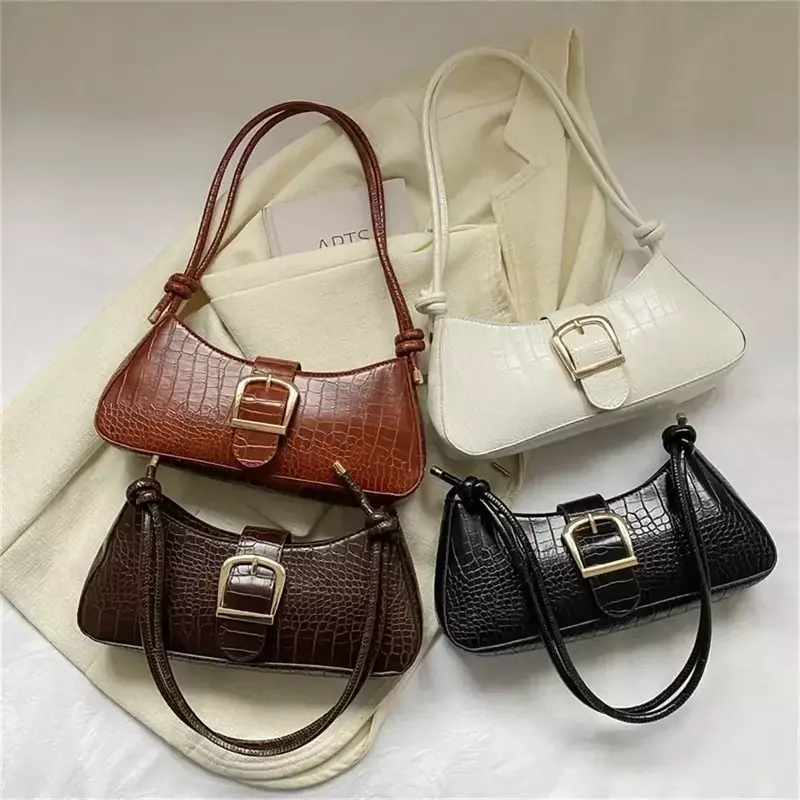 حقيبة حبال جلدية أنيقة للنساء ، حقيبة كتف أحادية اللون ، حقيبة تحت الإبط العصرية ، محمولة وكبيرة ، FD05