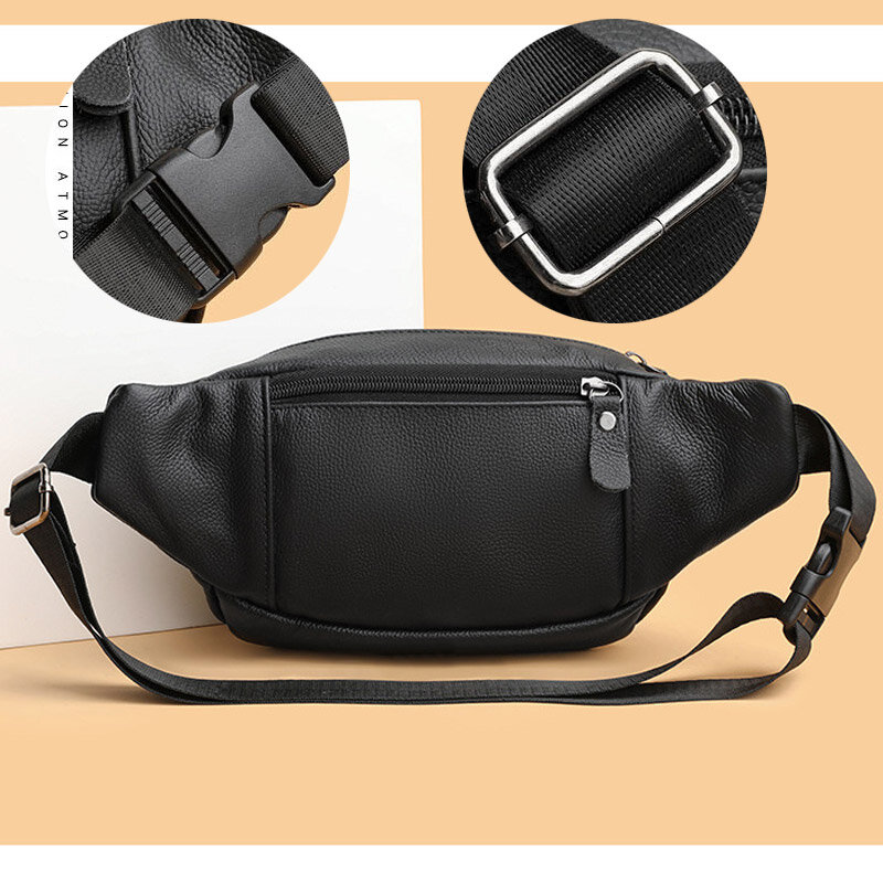 Real Genuine Leather Waist Bag for Men Cowhide Leather Fanny Bag for Phone Pouch Male Sling Shoulder Bag Unisex Belt Waist Packs