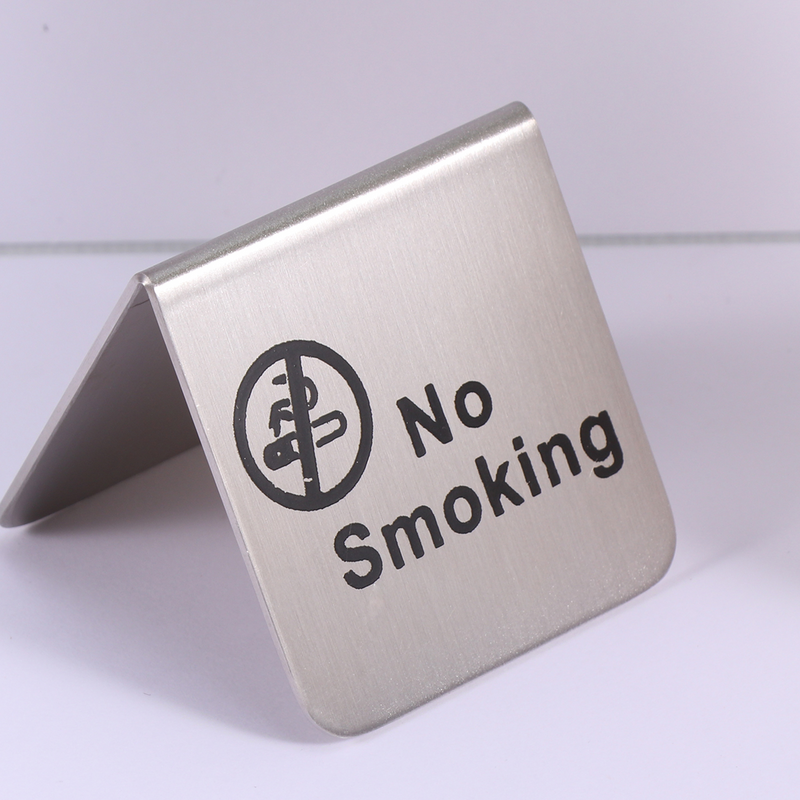 Cartello da tavolo in acciaio inossidabile senza fumo doppio lato autoportante senza fumo per ufficio Hotel (cerchio inglese/nero)