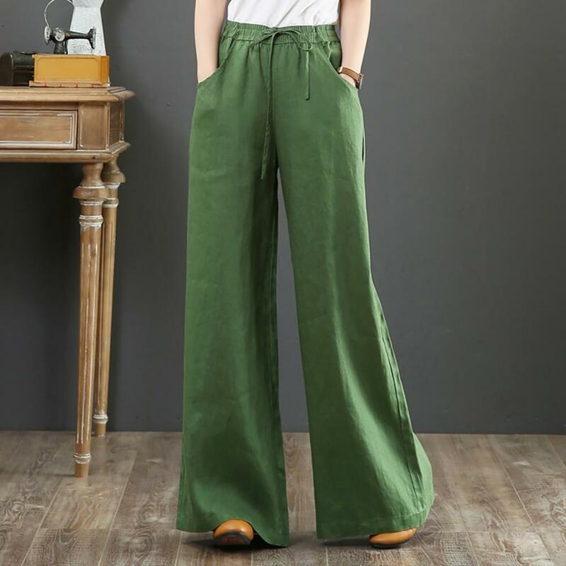 Women Vintage Causal Cotton Linen High Waist Pants Mopping Straight Trousers