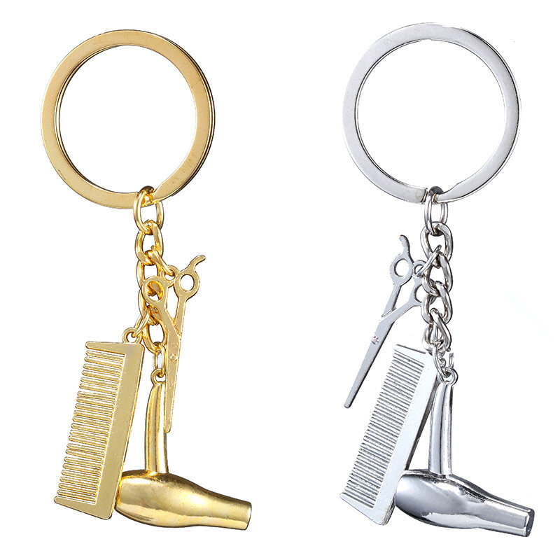 Porte-clés pendentif classique créatif pour coiffeur, porte-clés essentiels pour sèche-cheveux, décor de peigne à ciseaux, ornements de sac cadeau pour coiffeurs