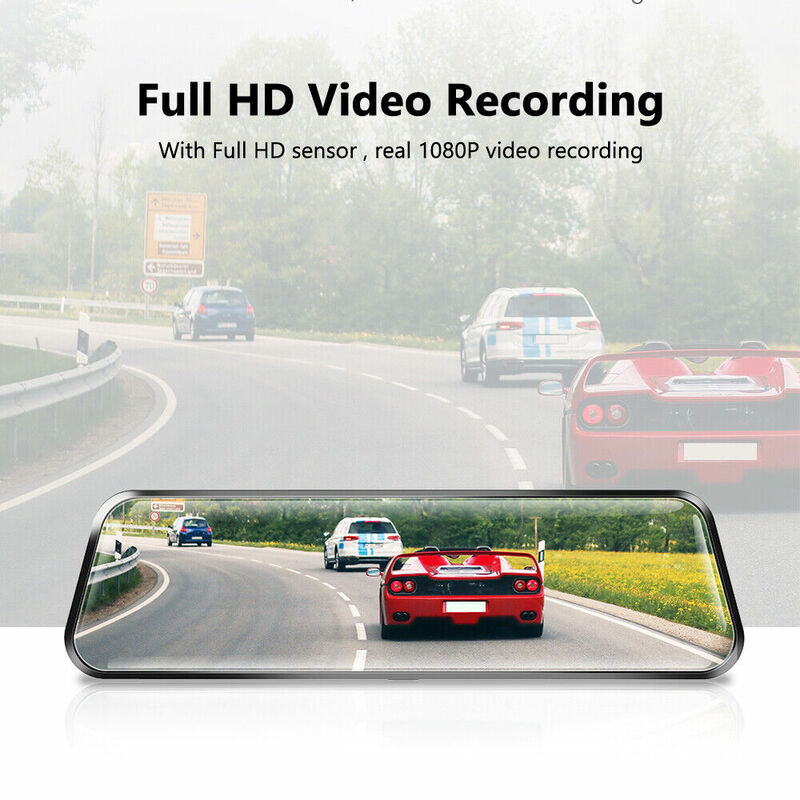 Dual Lens Car DVR Dash Cam, Gravador De Câmera De Vídeo, Espelho Retrovisor, 9.66 "HD, 1080P
