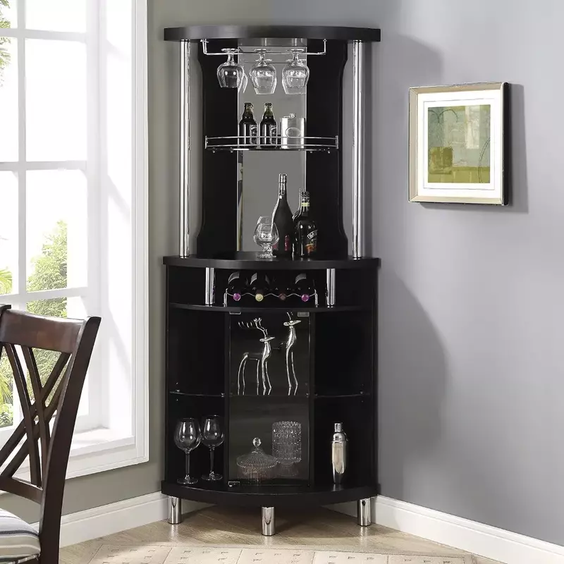 Unit Bar sudut rak anggur hitam menampilkan kabinet tampilan kulkas & rak lemari furnitur