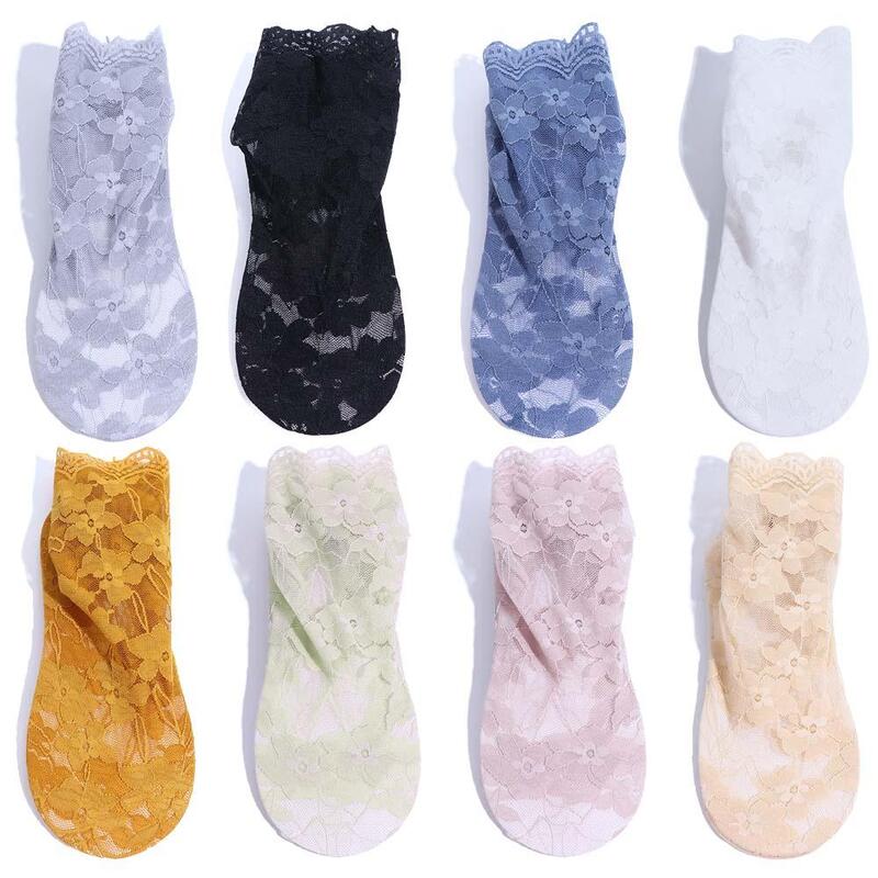 Chaussettes Transparentes Confortables à Fleurs pour Femme, Bonneterie Ajourée en Dentelle, Maille, Été