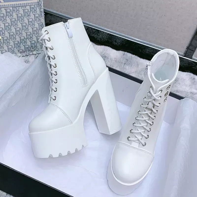 Comemore Cosplay scarpa Lady Zipper Boots Womens comodi stivaletti Platform Stage Performance Shoes tacchi alti bianco nero tacco grosso