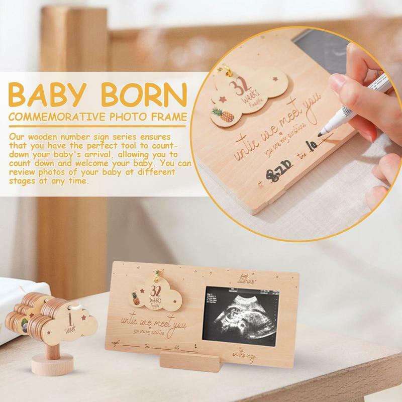 Marco de fotos de cuenta atrás para recién nacido, herramienta de cuenta atrás de madera, regalos para mamá, decoración de guardería para grabar información de nacimiento