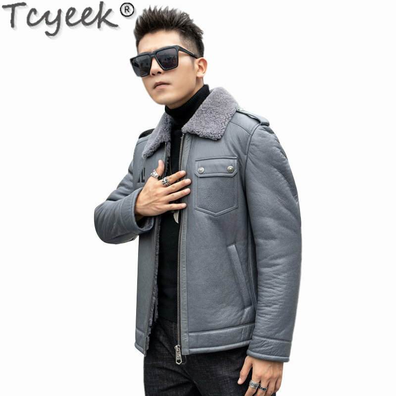 Tcyeek-abrigos de piel Natural de alta calidad para hombre, abrigo de piel de oveja de cuero genuino, Chaqueta corta y cálida de moda, ropa de invierno