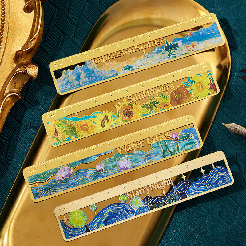 Retro Floral Mountains Landscape Ruler Creative Bookmarks for Kids 10cm Brass Scrapbook Ruler Cute Student School Supplies Gift