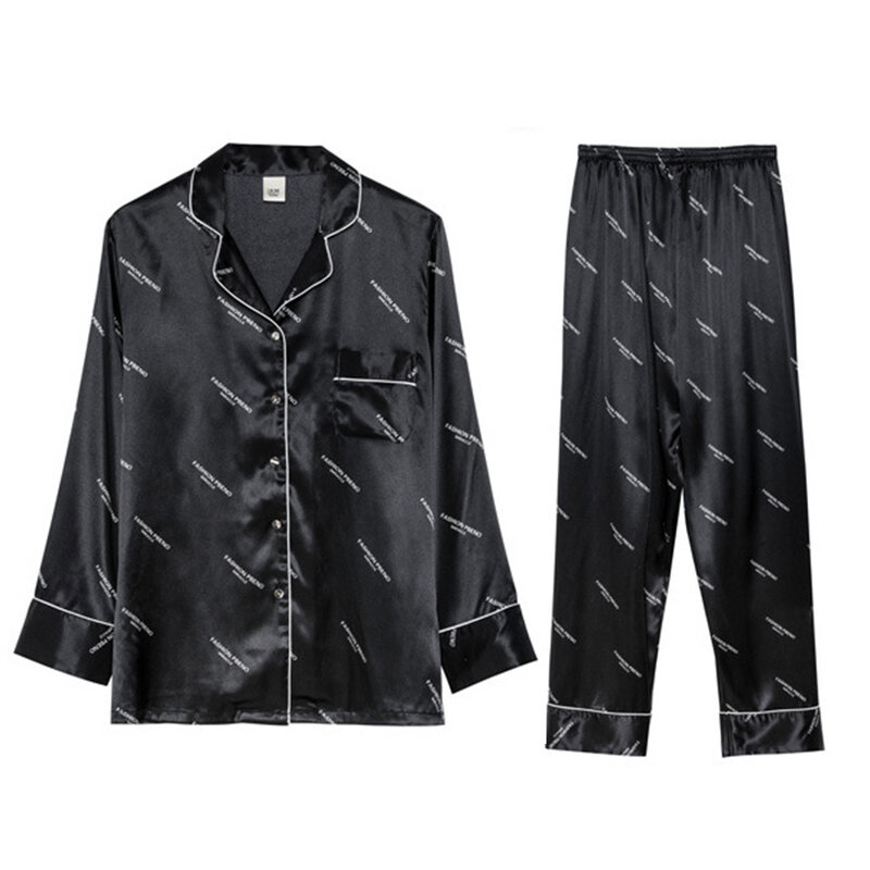 Trendyol-Conjunto de pijama con estampado para hombre, ropa de dormir fina y transpirable, de seda de hielo, de manga larga, para primavera y verano