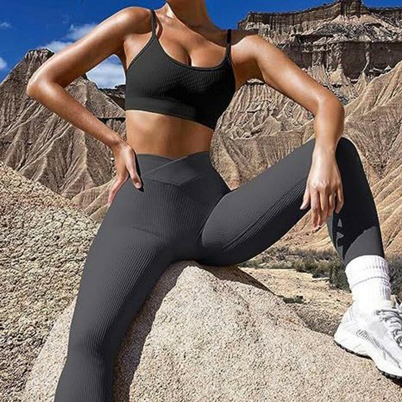 Облегающие леггинсы в рубчик для йоги женские леггинсы с высокой талией спортивные тренировочные штаны однотонные спортивные упражнения колготки для помещений